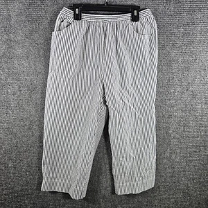 Quacker Factory Pants Womens Small Grey White Stripe Seersucker Elastic Waist - Picture 1 of 5