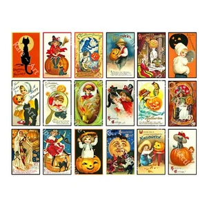 18 HALLOWEEN Clip Art Sticker REPRODUCTIONS, Halloween Decor Tag Decals, 1 Sheet - Picture 1 of 1