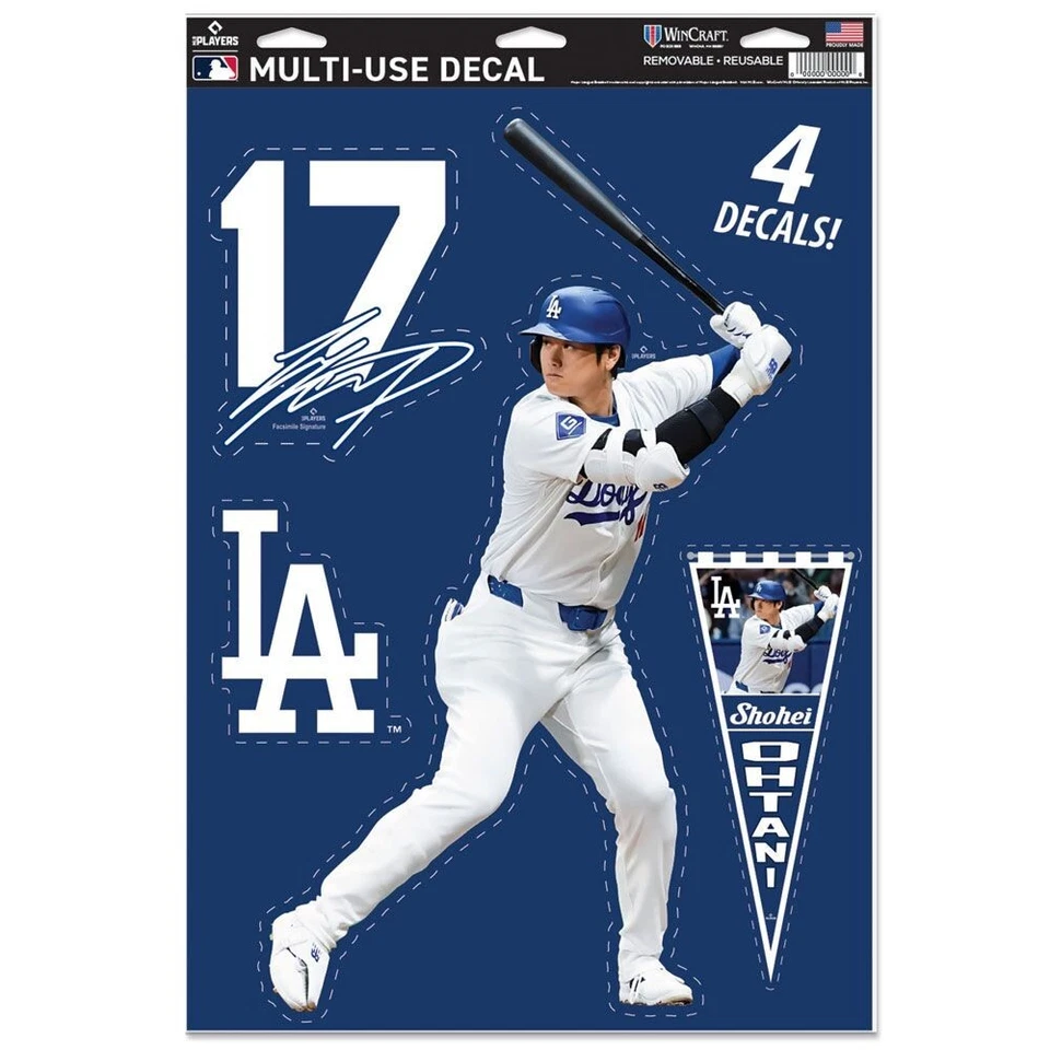 SHOHEI OHTANI LOS ANGELES DODGERS 4-PACK MULTI USE REMOVABLE REUSABLE DECALS NEW - Image 1 of 1