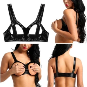 Reggiseno donna donna mensola senza coppa ecopelle-coppa aperta sexy-lingerie capezzoli esposti - Foto 1 di 11