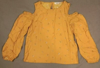 H&M top Women's 13-14 YellowLong Sleeve Cold Shoulder Floral - Image 1 of 4