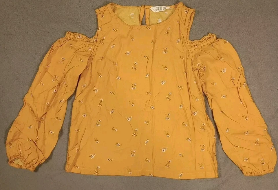 H&M top Women's 13-14 YellowLong Sleeve Cold Shoulder Floral - Image 1 of 4