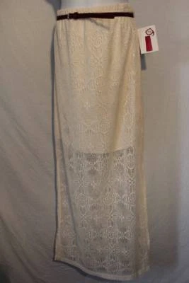 Falda Mujer Talla Grande 1X Larga Blanca Encaje Damas Largo Completo Línea A Cinturón Elegante Foto 1 de 2