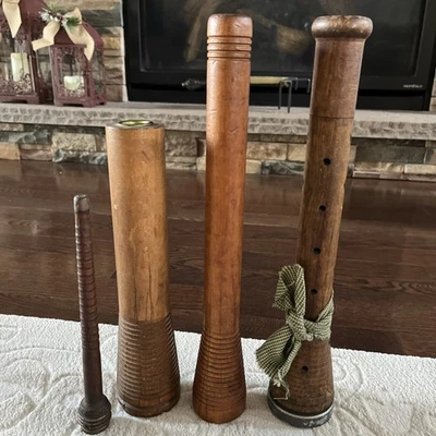 Vintage Wooden Textile Mill Industrial Beehive Spool Bobbin Spindle Set of 4 - Image 1 of 4
