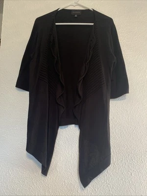Women’s Black Investments Light Weight Sweater Size M Open Front With Ruffle - Image 1 of 4