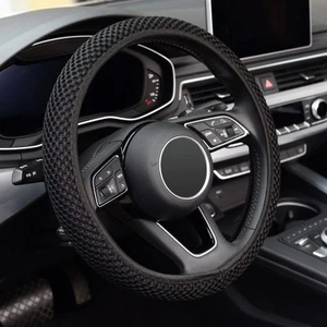 Elastic Stretch Steering Wheel Cover 15 inch Microfiber Anti-Slip Black - Picture 1 of 6