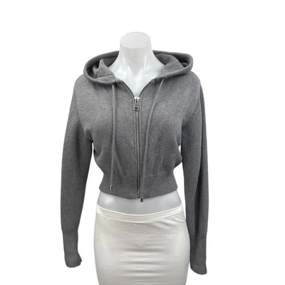 Sudadera corta con capucha manga larga gris con cremallera Zara para mujer S Foto 1 de 4