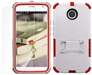 Blanc Rouge Tri-Bouclier Boitier Support Écran Protecteur Pour Motorola Moto-X - Photo 1 sur 2