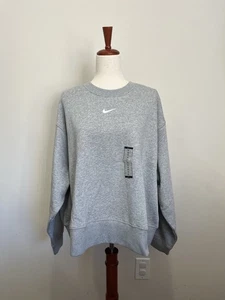 Nike Sportswear Essential Fleece Sweatshirt W’s Plus 1X Grey Heather DJ7667-063 - Picture 1 of 6