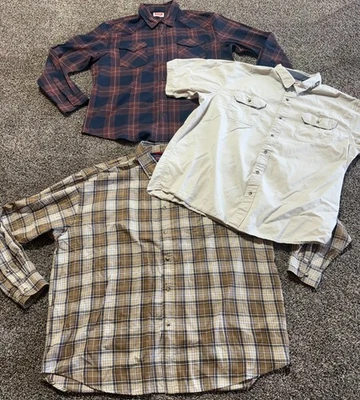 Wrangler Hombres Camisa Abotonada XL Cuadros y Sólida Lote de 3 Foto 1 de 4