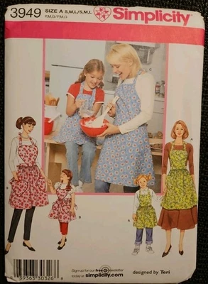 Simplicity 3949 Girls Retro Vintage Apron Mom Child 3 Styles S M L Uncut Pattern - Image 1 of 4