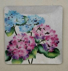 Ando Cloisonne Enamel Plate Tray Hydrangeas Flowers - Picture 1 of 3