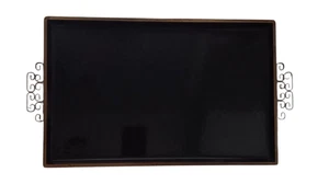 Mid Century Kyes Moire’ Glaze Brass and Enamel Black Tray Vintage Serving Tray - Picture 1 of 7