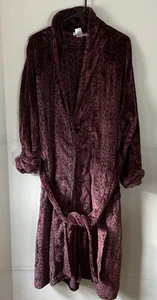Natori Private Luxuries Plüsch Morgenmantel Leopardenmuster Damen XL lang Gürtel lila - Bild 1 von 9