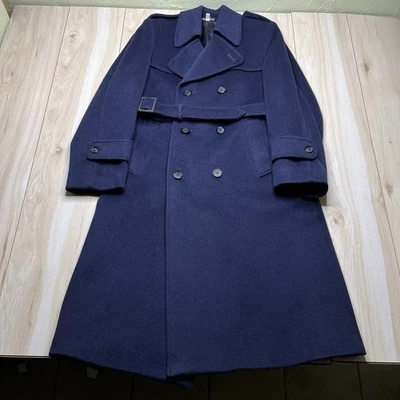 Tibbett Cashmere Wool Double Breast Belted Long Coat England Made Mens 40R Navy - Image 1 of 4