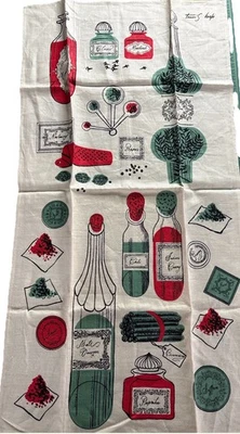 Tammis Keefe Linen Kitchen Towel Spice Bottles & Herbs 1950s - Image 1 of 4