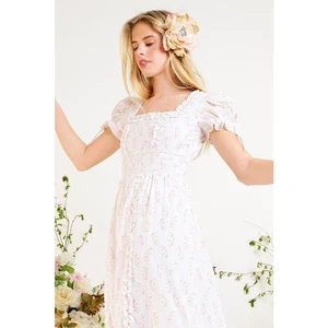 Vestido Amy Jane London Rosa Blanco Floral Encaje Lazos Pradera Cottage Core Algodón L - Imagen 1 de 12
