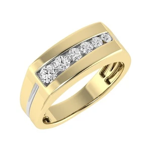Men's 14K Yellow Gold Round 1/2 Ct Lab Grown Diamond Wedding Band Ring - Picture 1 of 5