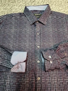 Bugatchi Mens XL Geometric Maze Shirt Long Sleeve Flip Cuff Button Up Shaped Fit - Picture 1 of 21