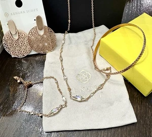 Kendra Scott Rose Gold Dichroic Glass Necklace And Bracelet Bundle 4 Piece - Picture 1 of 13