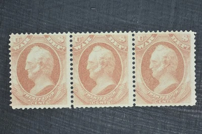 US Stamp Scott#  O91  War/Scott 1873 NG Strip of 3 - Image 1 of 2