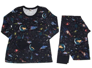 Hanna Andersson Womens Size LARGE Black Space Pajama Set Organic Cotton Knit - Picture 1 of 2