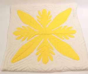 Copricuscino hawaiano federe giallo avorio trapuntato 100% cotone spacco 16 in quadrato - Foto 1 di 9