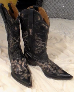 STETSON~ Black with Python Inlay~ Women's SIZE 11~ Cowgirl Western BOOTS - Picture 1 of 16