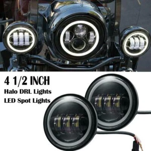 Pair 4-1/2" 4.5 Inch LED Auxiliary Spot Passing Fog Light Ring Motorcycle Black - Picture 1 of 12