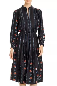 Neu mit Etikett Tory Burch Midi-Shirtkleid Erbstück gestreift Blumenmuster 100 % Seide schwarz Größe 6 - Bild 1 von 21