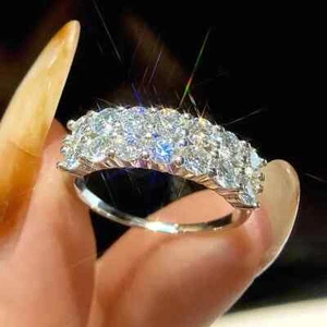 Anello ORIGINALE 1,4 ct moissanite argento sterling mezza eternità fidanzamento scintillante - Foto 1 di 16