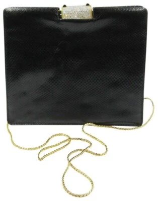 Bolso de Noche Vintage JUDITH LEIBER Negro Piel de Serpiente Cristales Adornados Foto 1 de 4