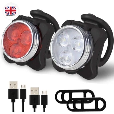 Bike Light Set Bright USB Rechargeable Waterproof LED Light Balhvit Free UK Post - Image 1 of 4