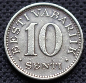 1931 ESTONIA - 10 SENTI - NICKEL BRASS - Three Lions - Picture 1 of 3