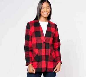 Denim & Co. Single Button Relaxed Long Jacket Red/Black,Small A619125 - Picture 1 of 1