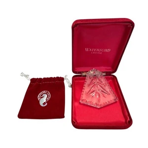 Vintage Waterford  Crystal 1990 Christmas Tree w/ Candles Ornament Box & Pouch - Picture 1 of 11