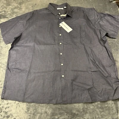 加勒比衬衫男式 4XB 大蓝色亚麻纽扣短袖海滩夏威夷新品 — 第 1/4 张图片