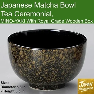 Japanese Nishiki-Tenmoku Matcha Bowl 14.2cm Mino Ware Chawan w/ Premium Paulowni - Picture 1 of 8