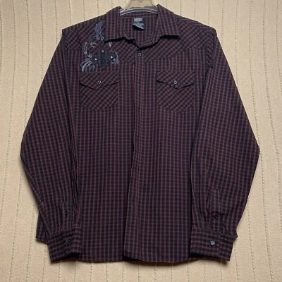 Camisa MMA Elite Para Hombres Extra Grande Roja a Cuadros Punto Único Solapa Bolsillos Cruz Y2K Foto 1 de 4