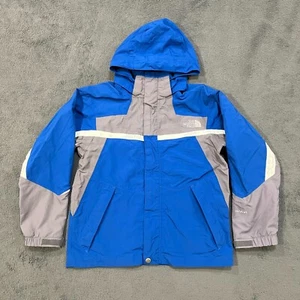 The North Face Blue Gray Colorblock Hyvent Hooded Windbreaker Jacket Youth M - Picture 1 of 12