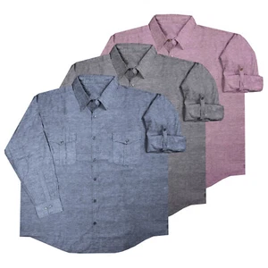 Chambray Shirt Mens Casual Button Up Pleated Flap Pockets Big Sizes 3XL 4XL 5XL - Picture 1 of 10