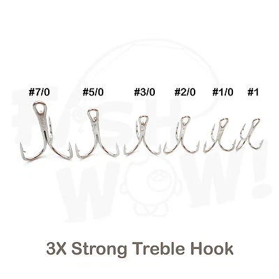 Fish WOW! Fishing premium 3x Treble Hooks Nickel Size #1/0 2/0 3/0 5/0 7/0 lot - Image 1 of 2
