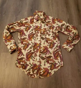 VTG 70s Marlboro Multicolor Paisley Shirt BOYS Sz 14 Dagger Collar Disco FLAWS - Picture 1 of 15