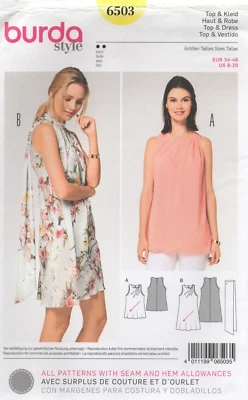 Burda Sewing Pattern 6503 EASY Bias Cut Top Dress Shoulder Pleats Size 8-20 NEW - Image 1 of 4