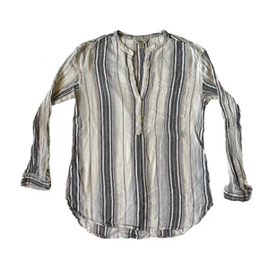 Lucky Brand Top S Gray White Stripe Pullover Long Sleeve Button Tunic Pocket - Picture 1 of 21