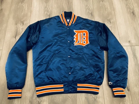 Detroit Tigers Satin Jacket 90s Starter Size M Made in USA Cover