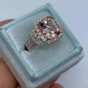 4Ct Cushion Lab-Created Morganite Women's Engagement Ring 14K Rose Gold Plated - Picture 1 of 6