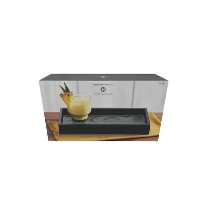 Hotel Collection Small Wood Tray Akwaaba Inns Black Wood Glass 12" by 6" - Image 1 of 3