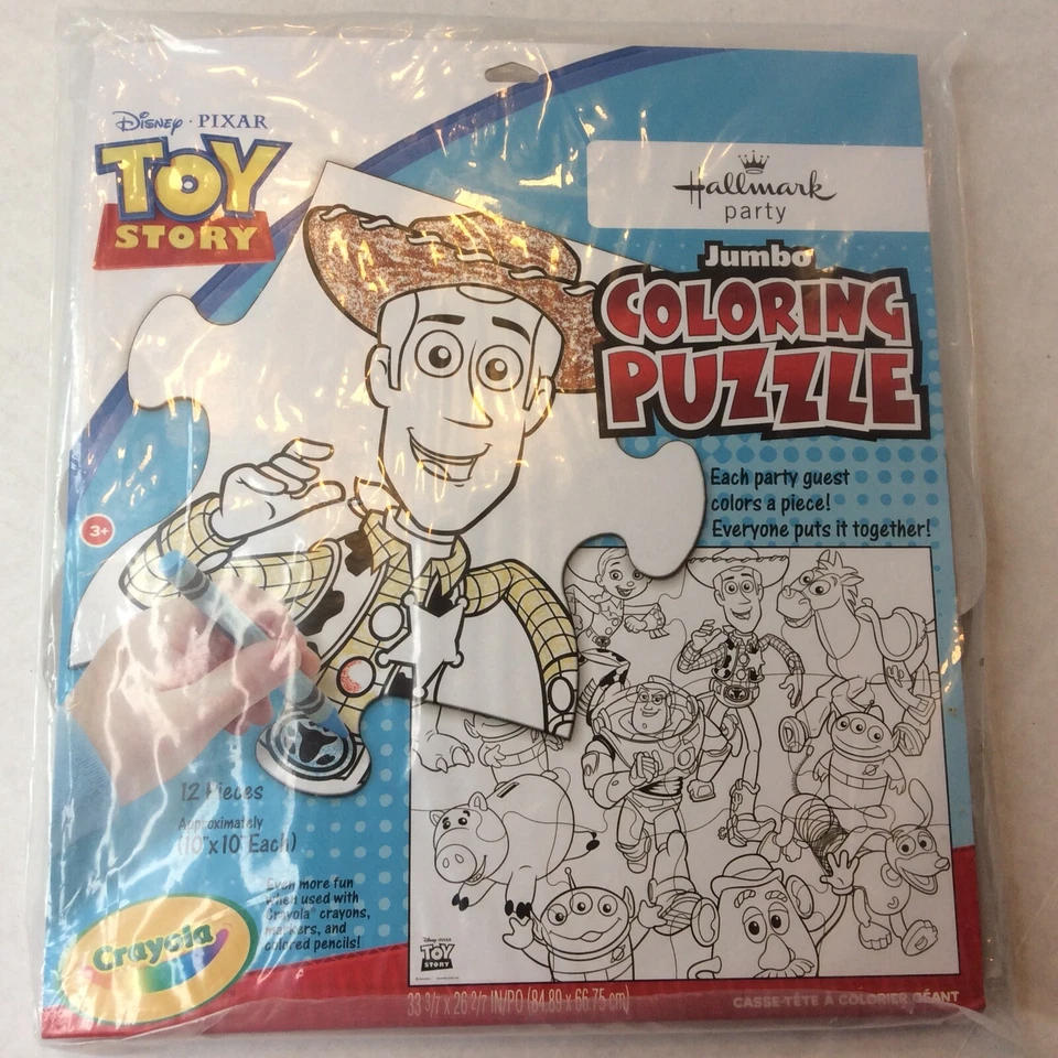 Toy Story Jumbo Coloring Puzzle Hallmark Disney Party 12 PC 33x26" Finished