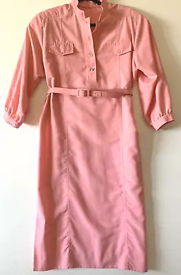 Belted Tunic Dress Peachy Pink Handmade Chest Pockets Barbie Secretary VTG 90s M - Image 1 of 4